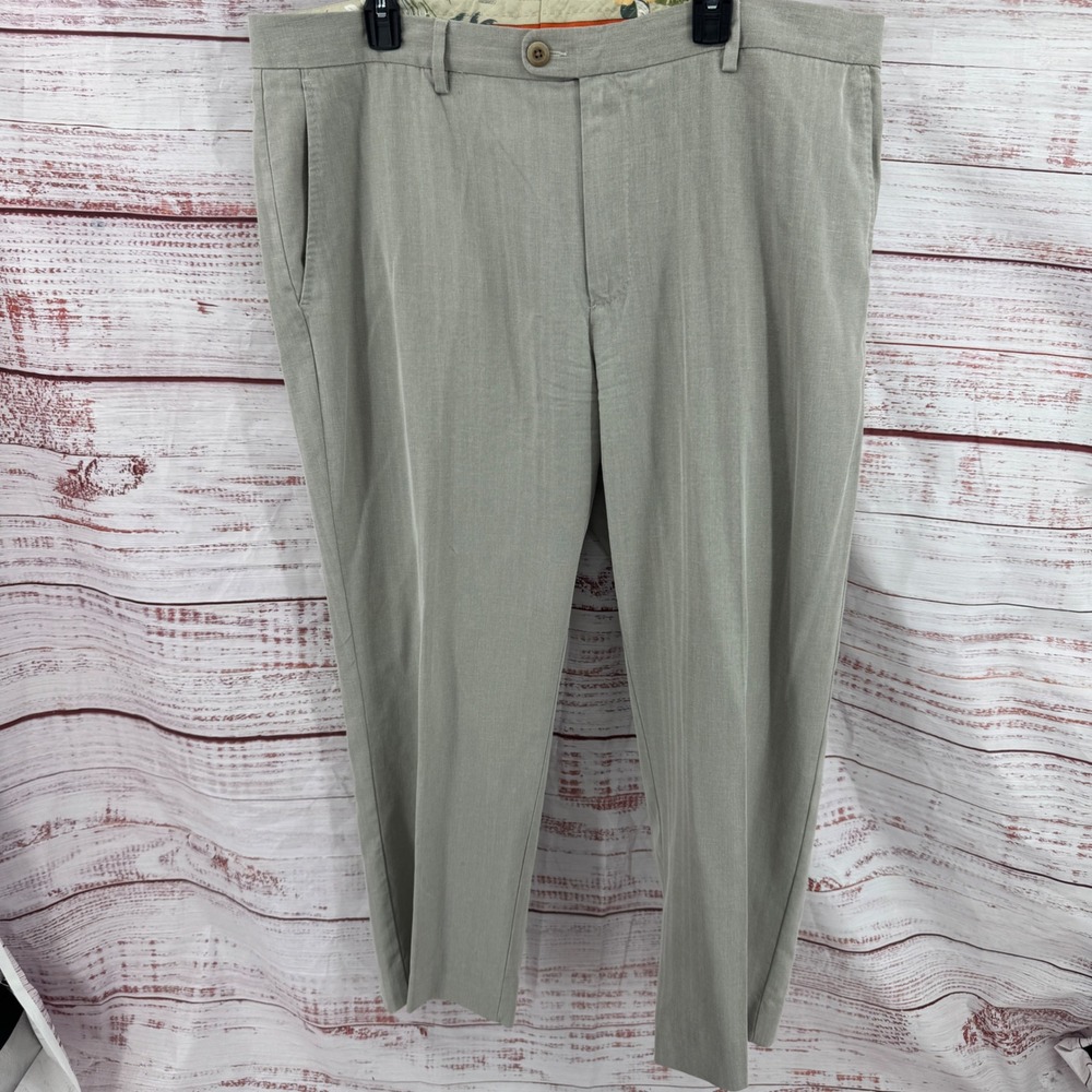 Tommy Bahama Dress Pants Mens 40x27‎ Silk Herringbone Flat Front Khaki Trousers